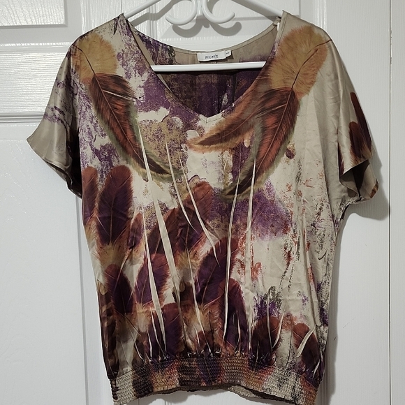 Ricki's Tops - Ricki's Feather Patterned Blouse in Purple and Brown